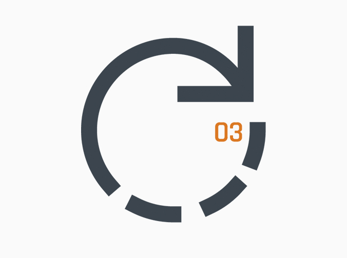 An arrow making a making a circular shape and the number 03