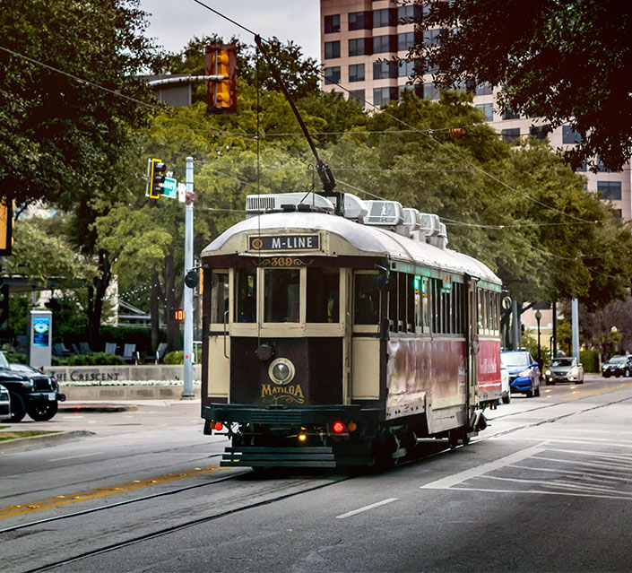 A streetcar on the road