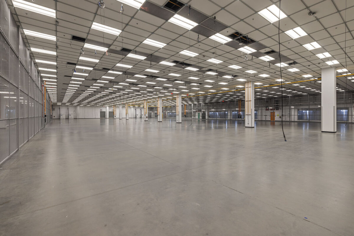 An empty room of a data center building