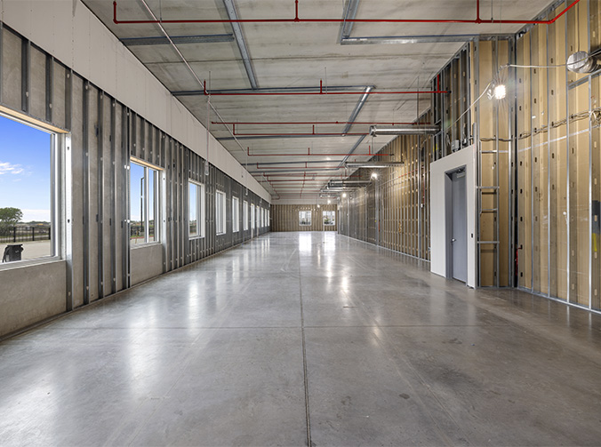 An empty room of a data center building
