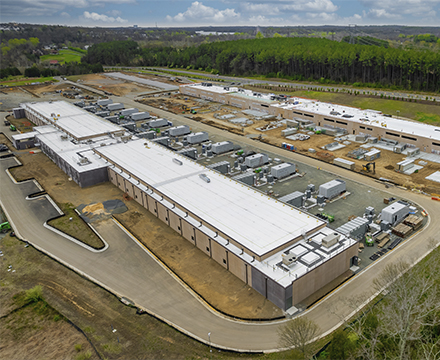 An aerial shot of a Cloud and SaaS data center campus
