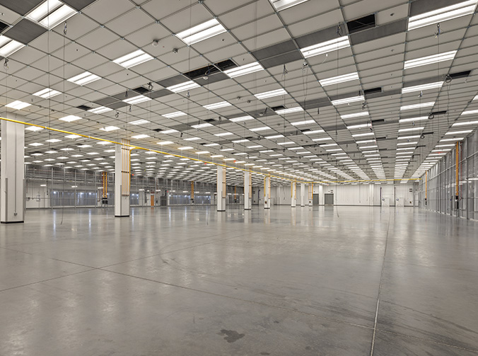 An empty room of a data center building