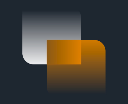 An abstract graphic of white and orange overlapping squares