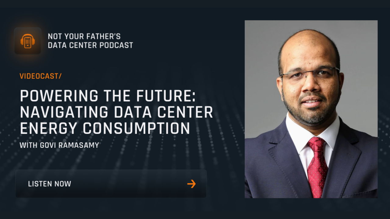 Featured image for episode Powering the Future: Navigating Data Center Energy Consumption" featuring a person named Govi Ramasamy.