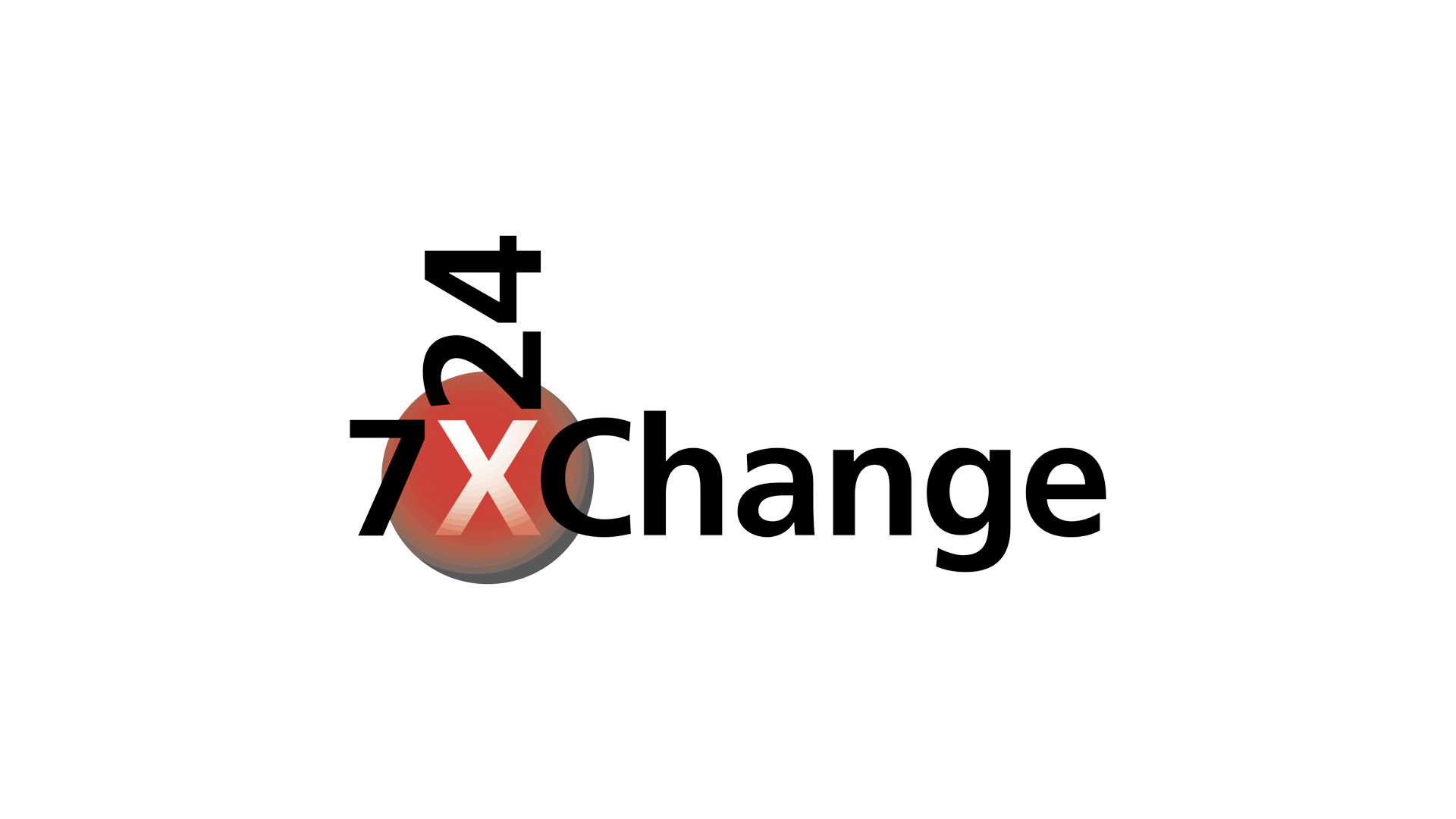 The image displays a logo with the text "24Xchange" in black, superimposed over a red, three-dimensional sphere with a blurred effect.